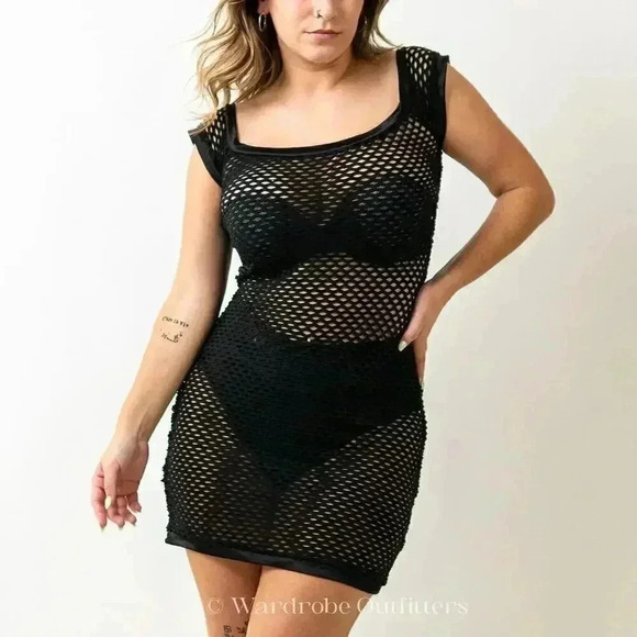 Vintage 90s HOT Kiss Black Mesh Coverup - Picture 6 of 9